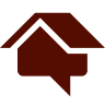 Red house icon on black background.