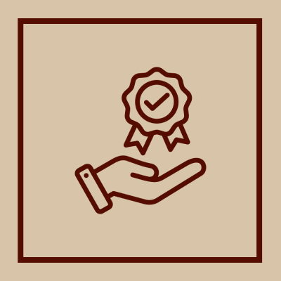 Hand holding a badge with checkmark.