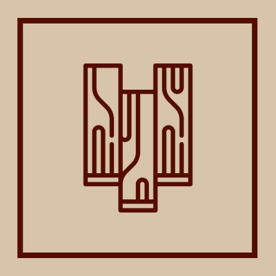 Stylized letter "H" on beige background.
